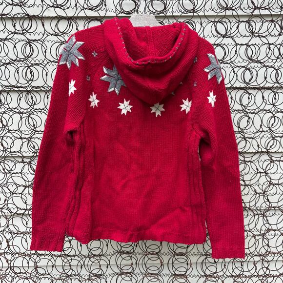 Y2K Eddie Bauer Lambswool Fair Isle Quilt Barn Star Snowflake Hooded Cardigan LG - Picture 4 of 10